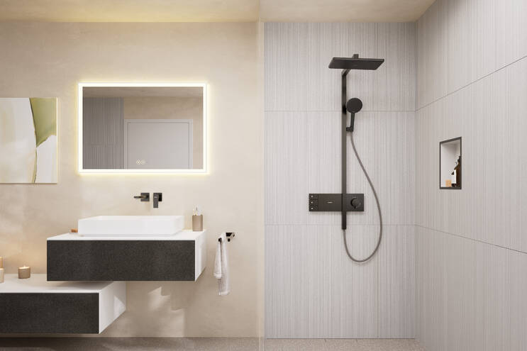 153__har11457_tif hansgrohe 霧金屬黑 淋浴柱 Raindance Alive 24582140(圓形花灑盤)、24580140(方形花灑盤)