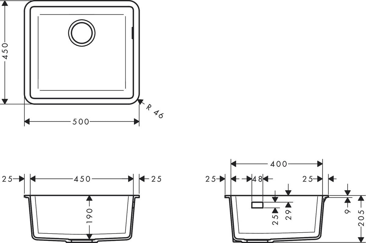 hansgrohe S51下嵌花崗岩單槽-墨黑/岩灰(50cm) 43431+43927-000
