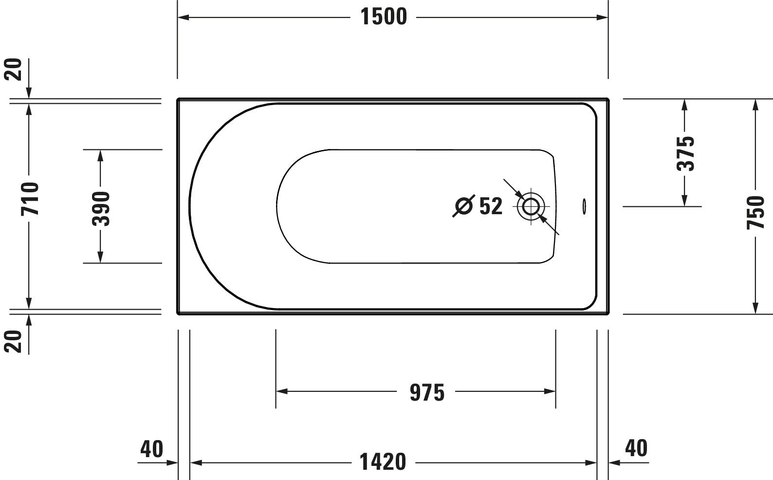 DURAVIT 150cm壓克力崁入缸 D-Neo  700471000000000