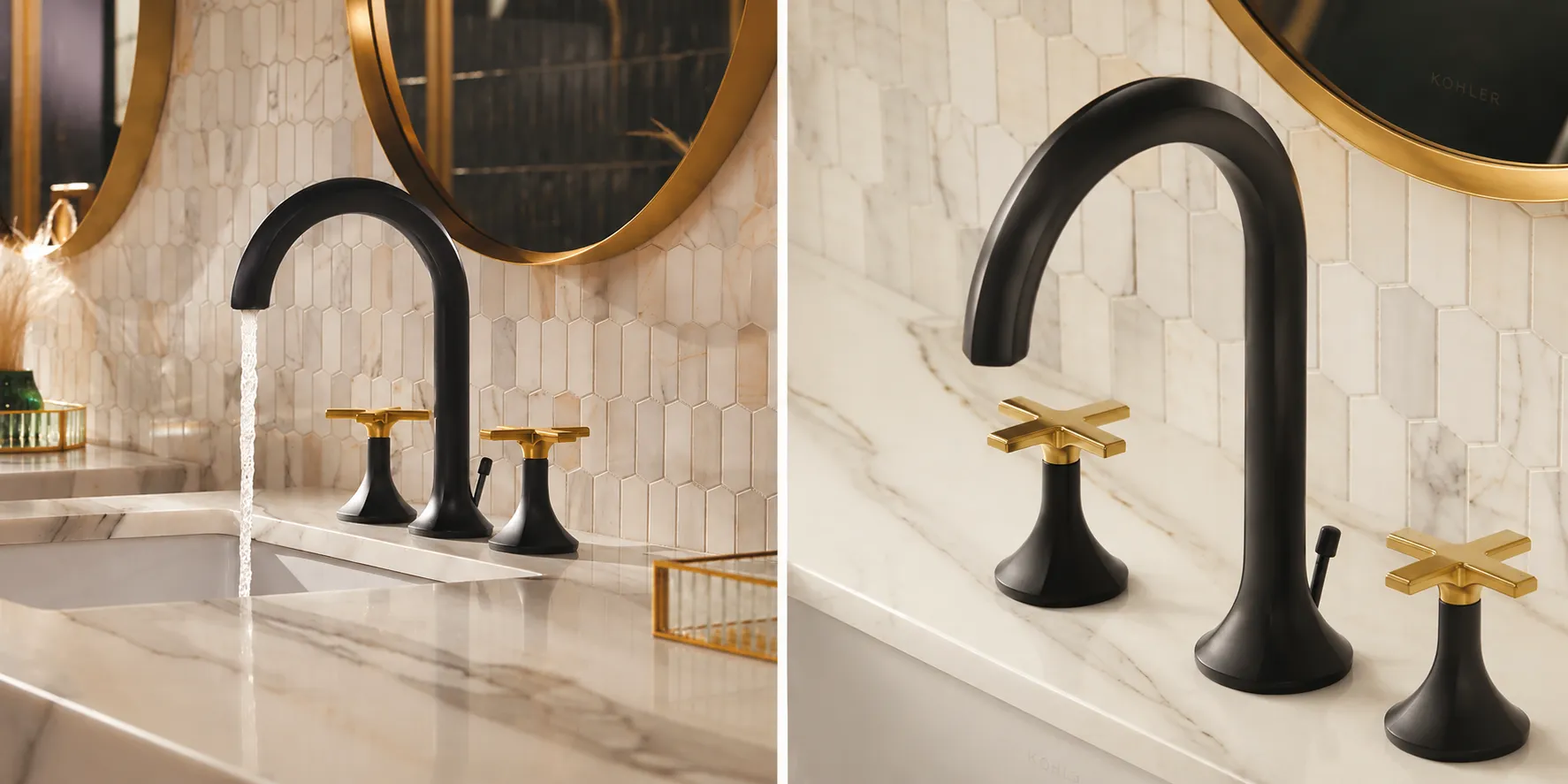 KOHLER Occasion 三件式臉盆龍頭(霧黑+摩登金) K-EX27100T-3-BMB