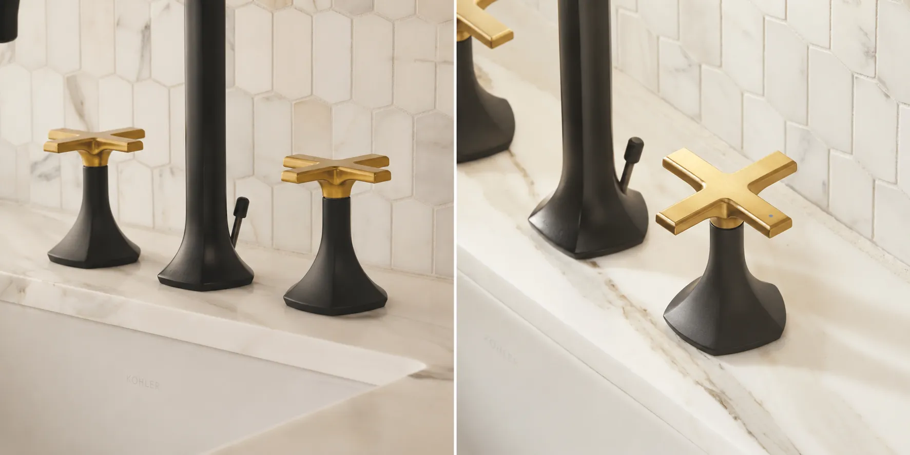 KOHLER Occasion 三件式臉盆龍頭(霧黑+摩登金) K-EX27100T-3-BMB